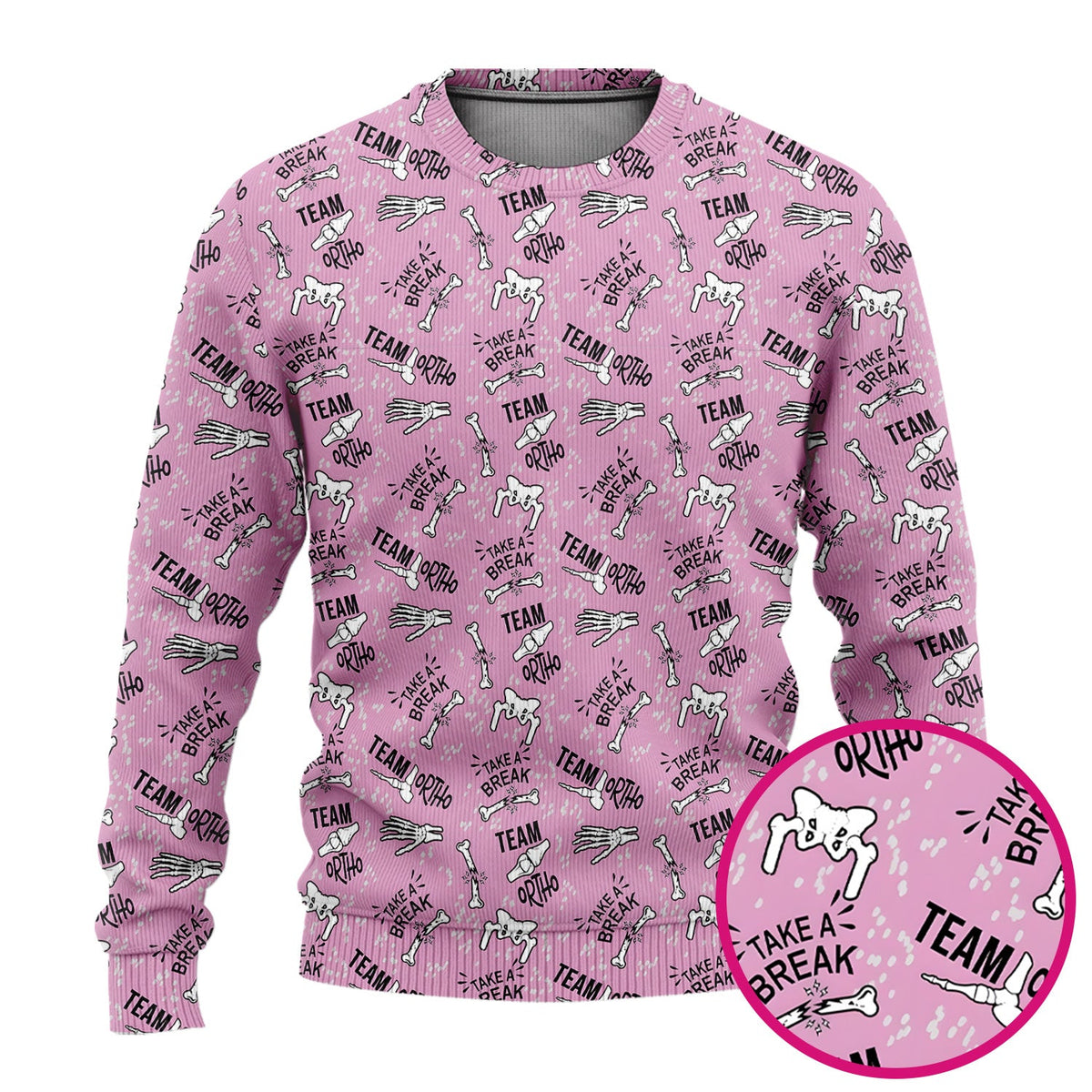 Team Ortho Bone Joint Print Scrub Top, Breathable Fabrics Nursing Uniform