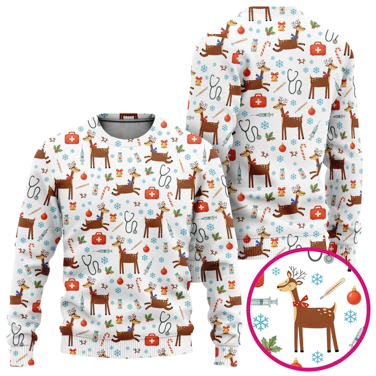 Christmas Reindeer Snowflakes Candy Cane Nurse Scrub Set