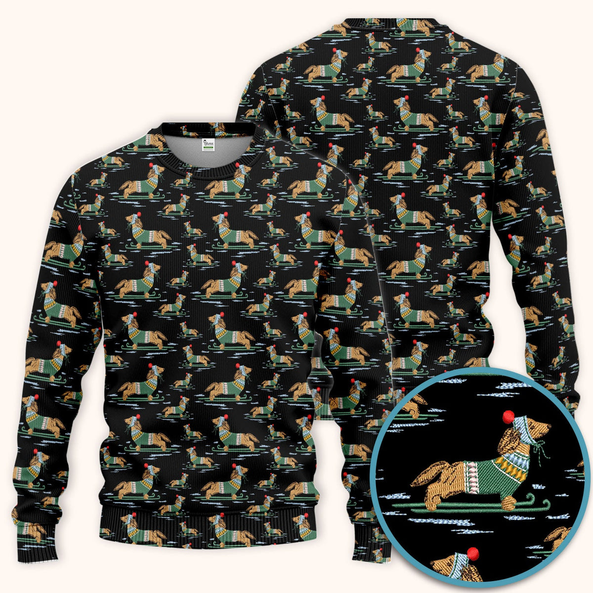 Dachshund Nurse Scrub Set, Wiener Dog Winter Pattern Shirt, Breathable Fabrics Nursing Uniform