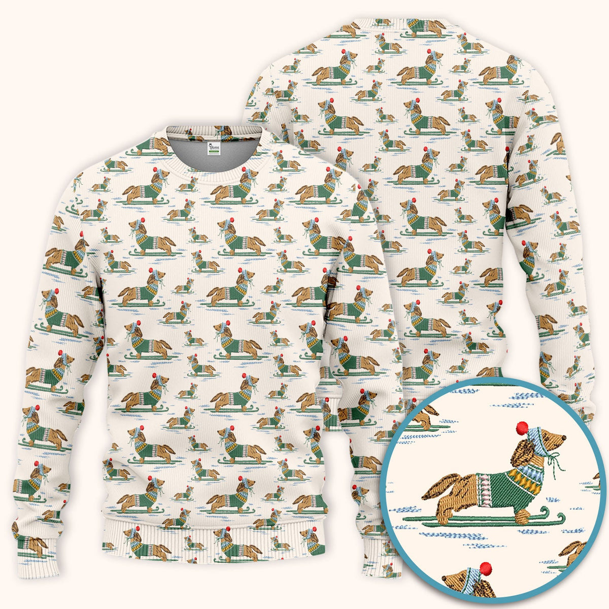 Dachshund Nurse Scrub Set, Wiener Dog Winter Pattern Shirt, Breathable Fabrics Nursing Uniform
