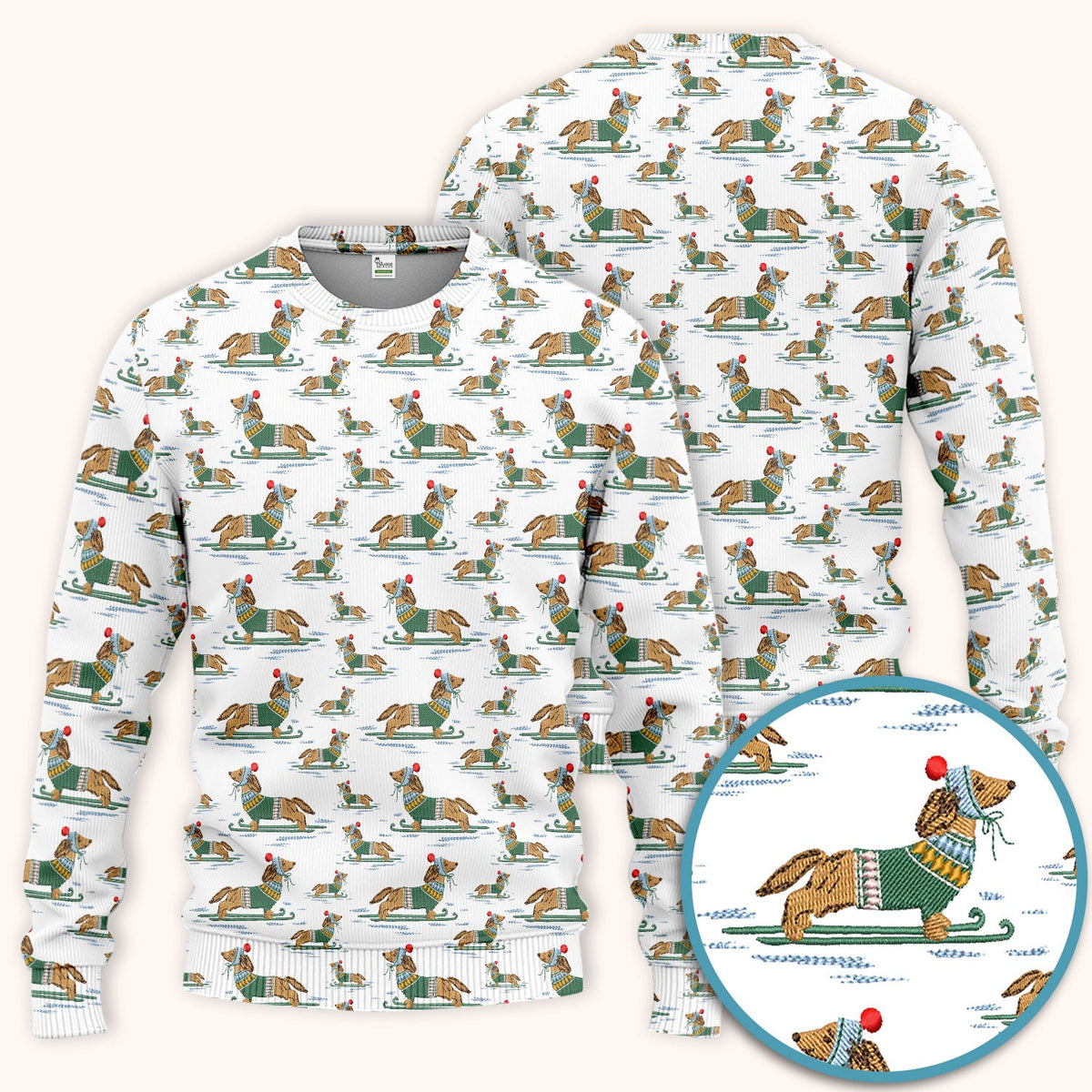 Dachshund Nurse Scrub Set, Wiener Dog Winter Pattern Shirt, Breathable Fabrics Nursing Uniform