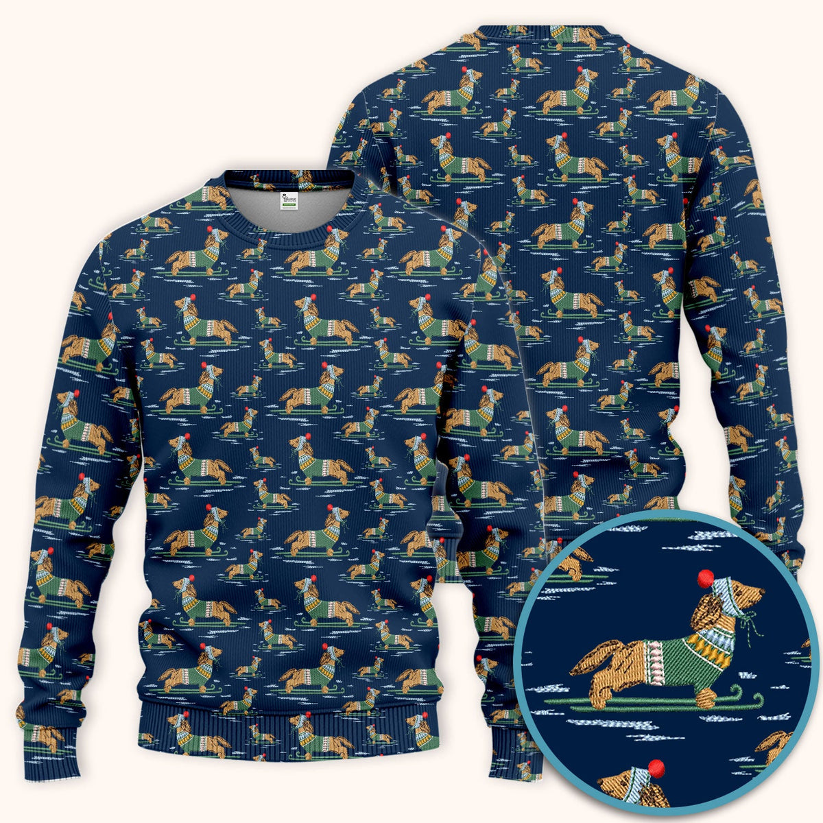 Dachshund Nurse Scrub Set, Wiener Dog Winter Pattern Shirt, Breathable Fabrics Nursing Uniform