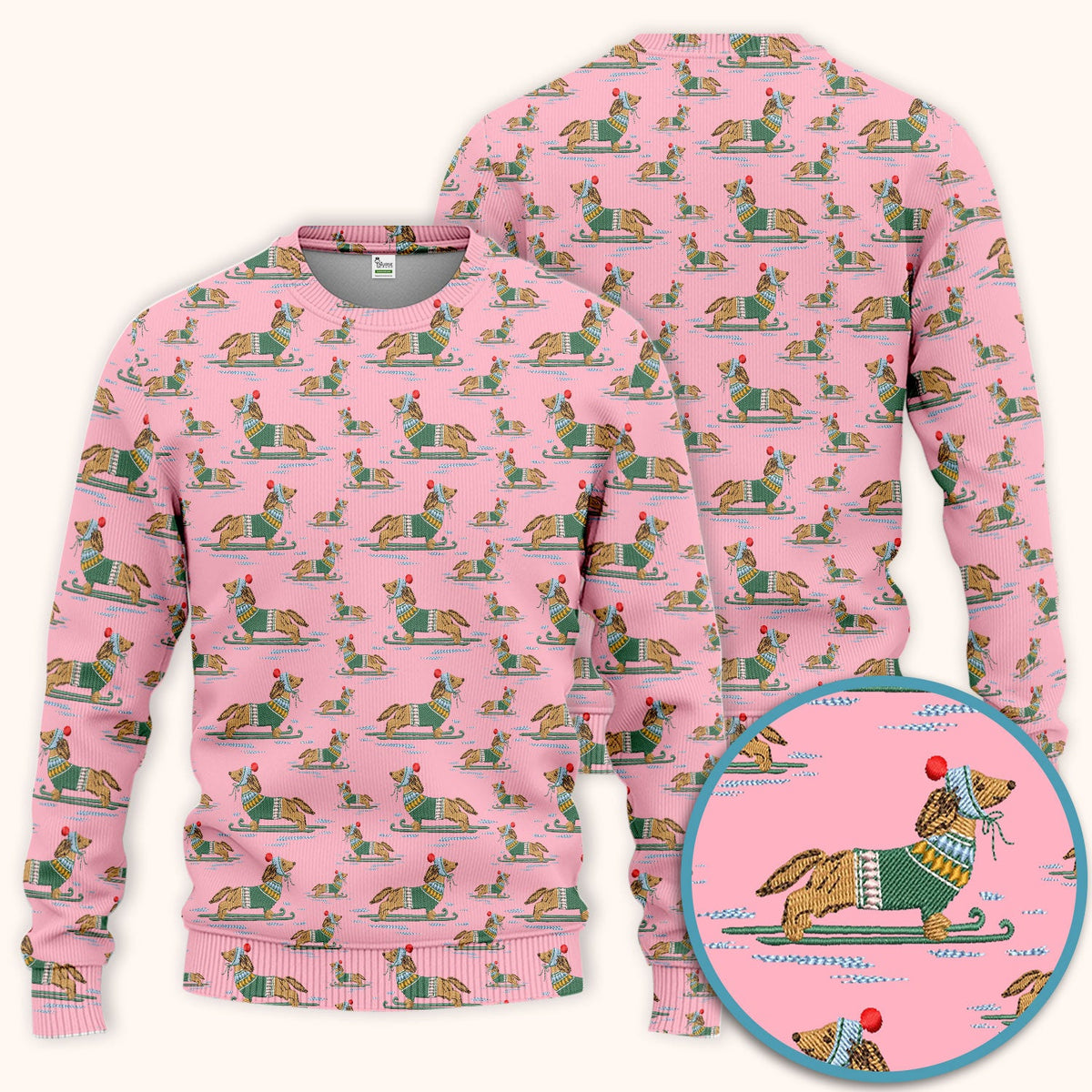 Dachshund Nurse Scrub Set, Wiener Dog Winter Pattern Shirt, Breathable Fabrics Nursing Uniform