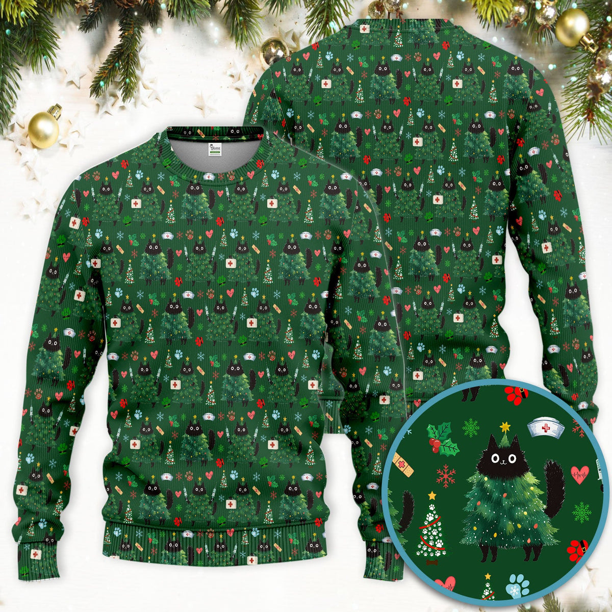 Christmas Black Cat Nurse Scrub Set