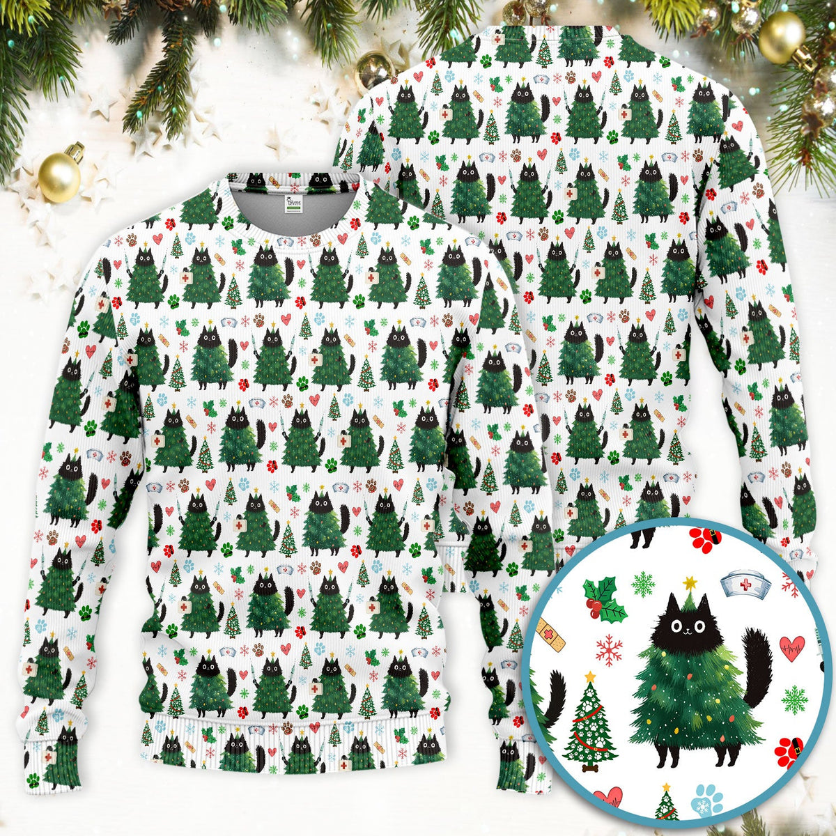 Christmas Black Cat Nurse Scrub Set