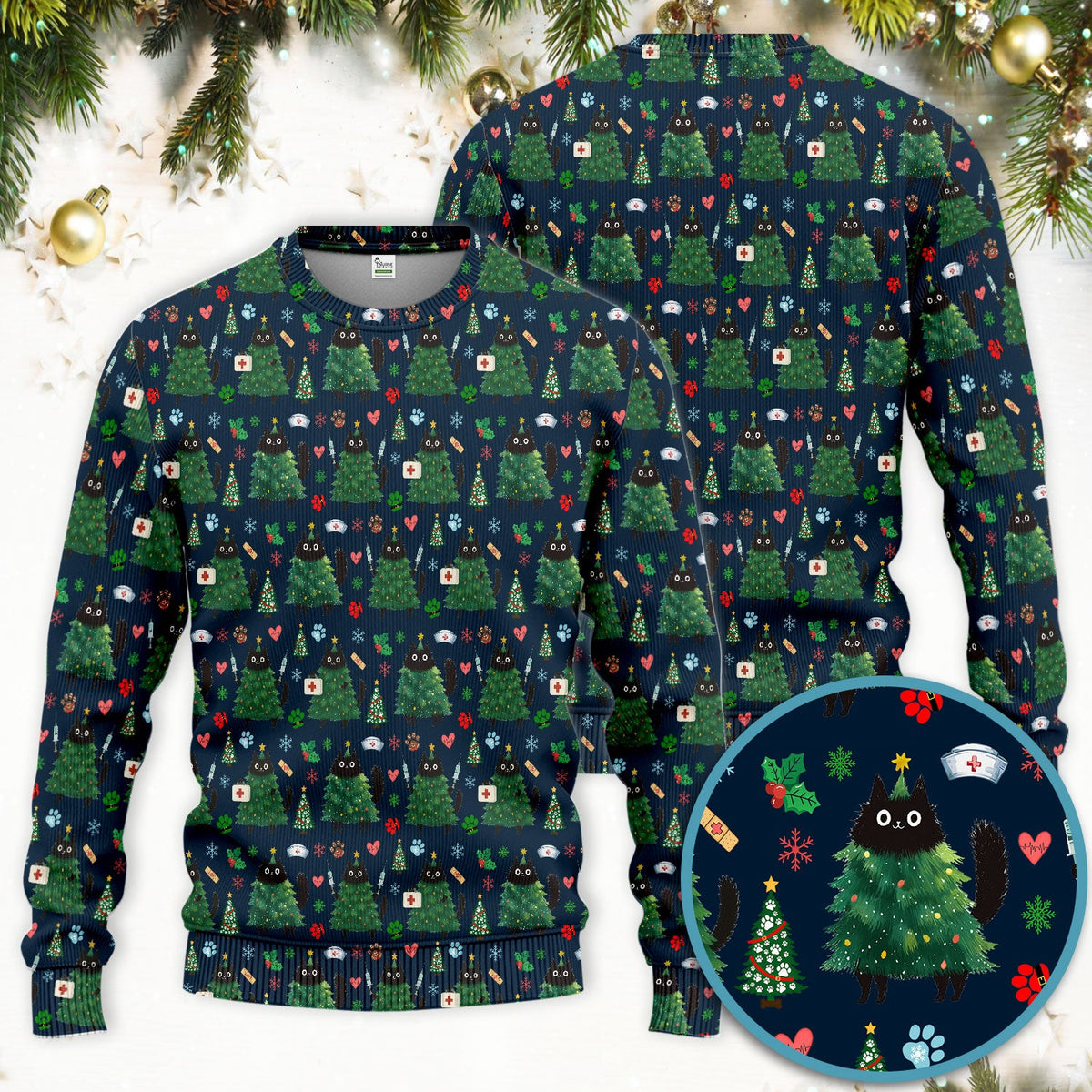 Christmas Black Cat Nurse Scrub Set