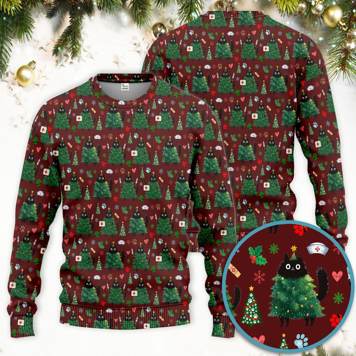 Christmas Black Cat Nurse Scrub Set