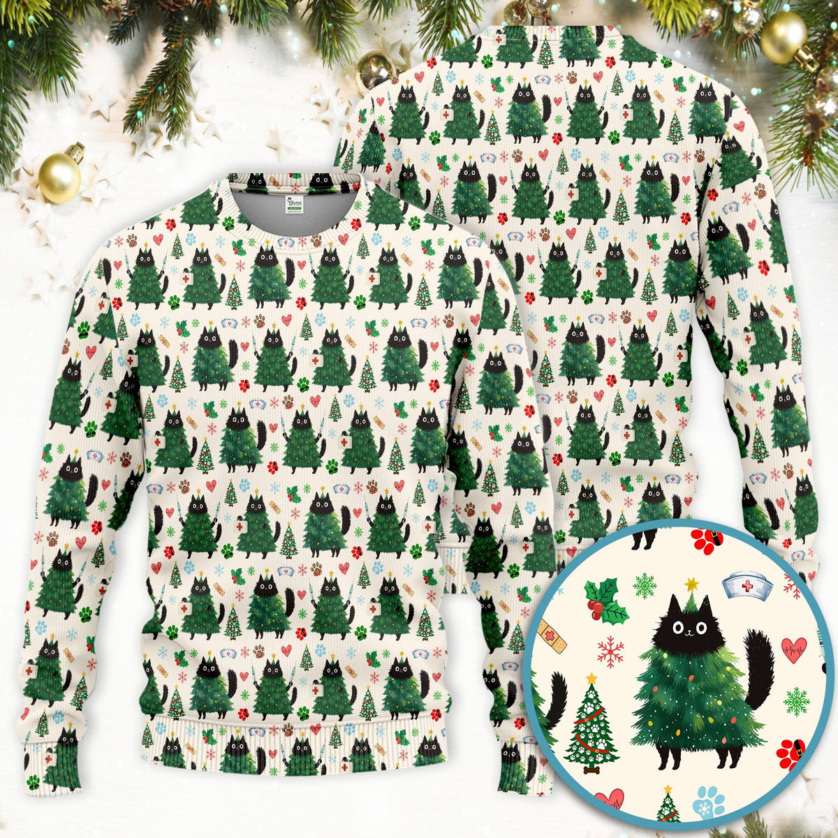 Christmas Black Cat Nurse Scrub Set