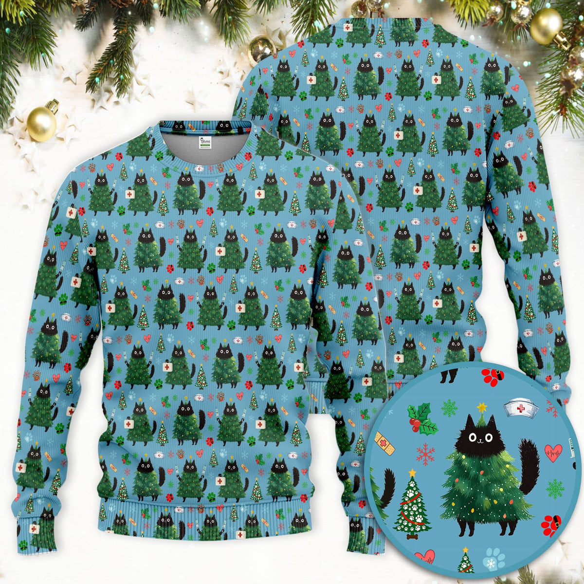 Christmas Black Cat Nurse Scrub Set