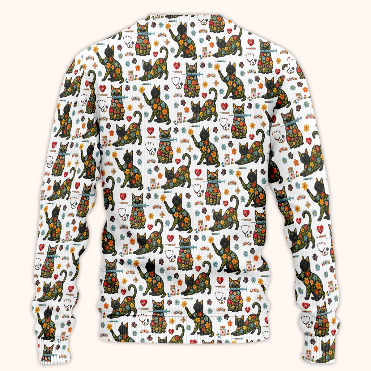 Floral Black Cat Nurse Scrub Set