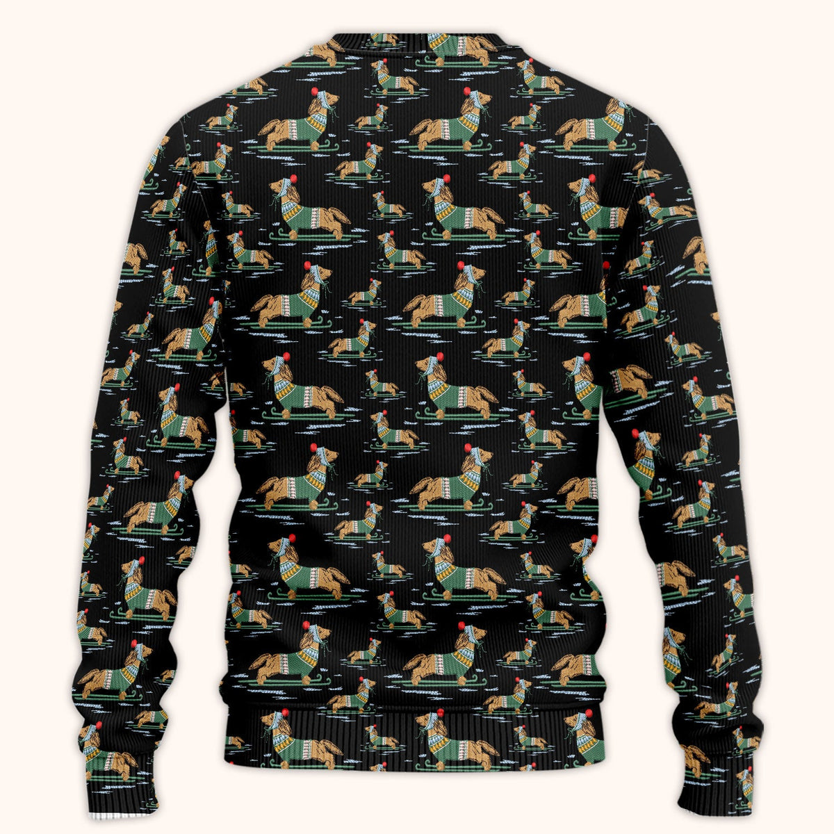 Dachshund Nurse Scrub Set, Wiener Dog Winter Pattern Shirt, Breathable Fabrics Nursing Uniform