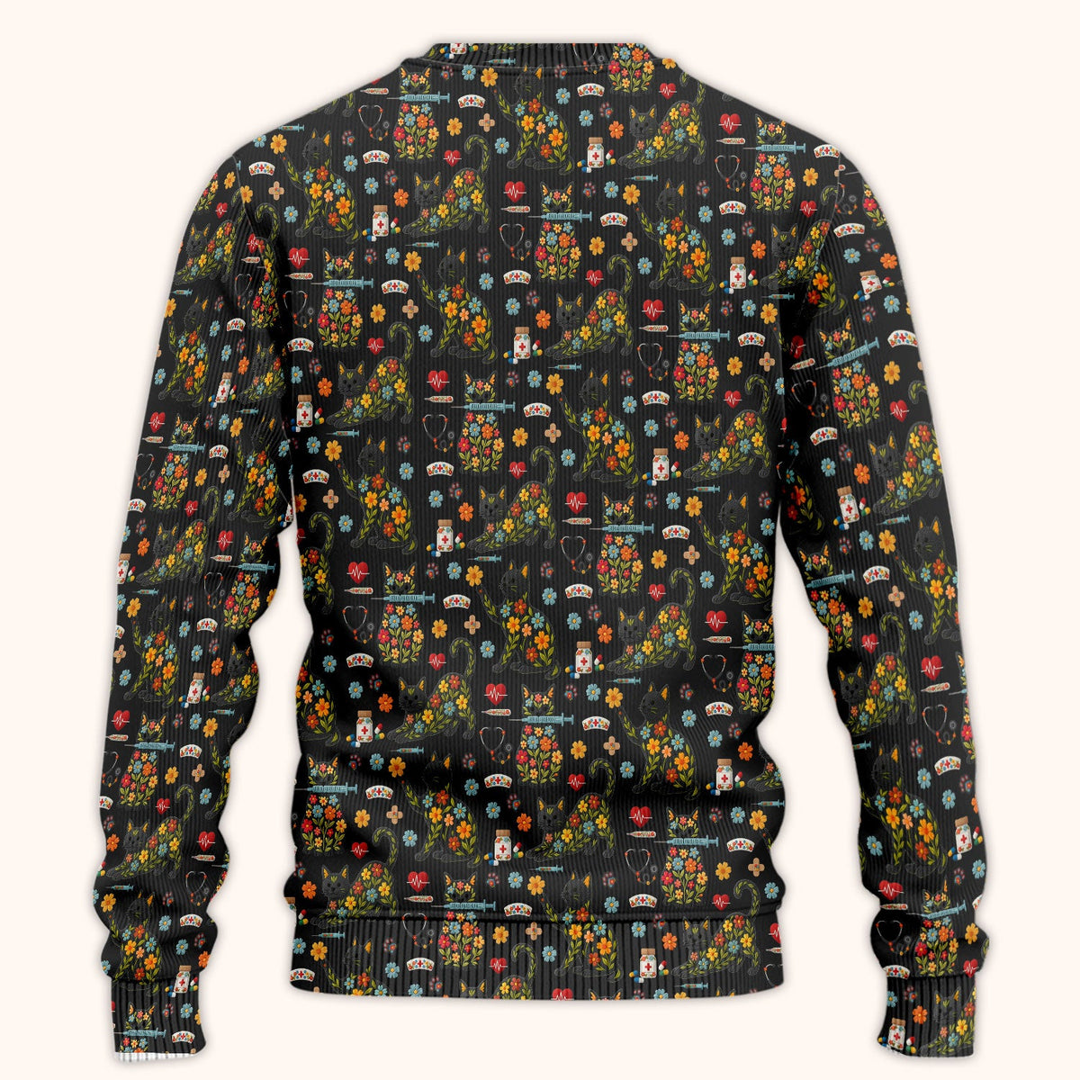 Floral Black Cat Nurse Scrub Set