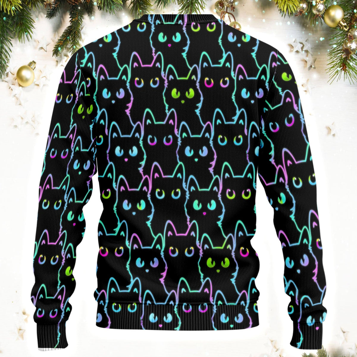 Neon Cat Pattern Scrub Set, Black Cat Scrub Shirt, Breathable Fabrics Nursing Uniform