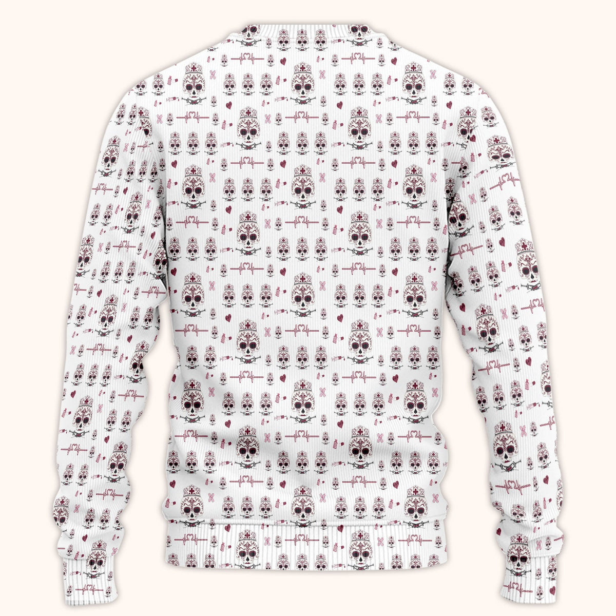 Sugar Skull Scrub Set, Skull Pattern Scrub Shirt, Breathable Fabrics Nursing Uniform