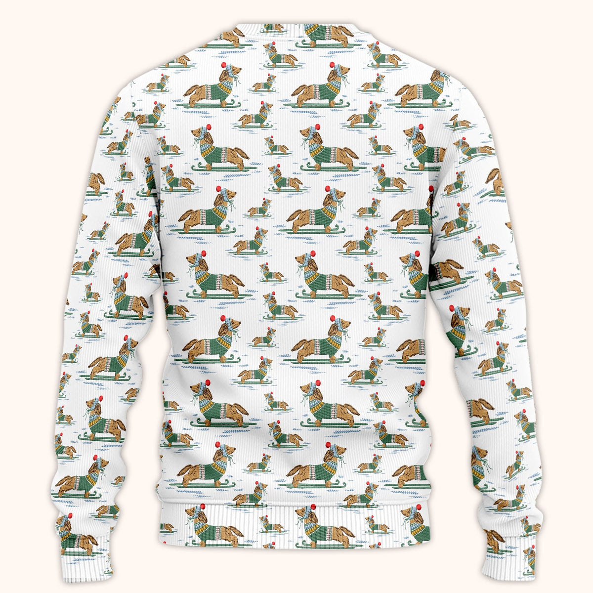 Dachshund Nurse Scrub Set, Wiener Dog Winter Pattern Shirt, Breathable Fabrics Nursing Uniform