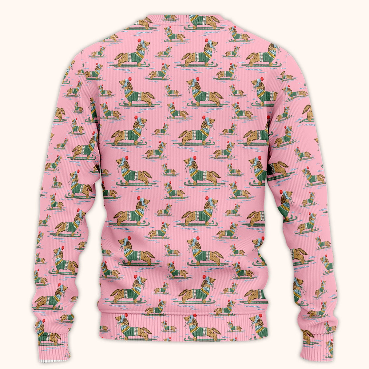 Dachshund Nurse Scrub Set, Wiener Dog Winter Pattern Shirt, Breathable Fabrics Nursing Uniform