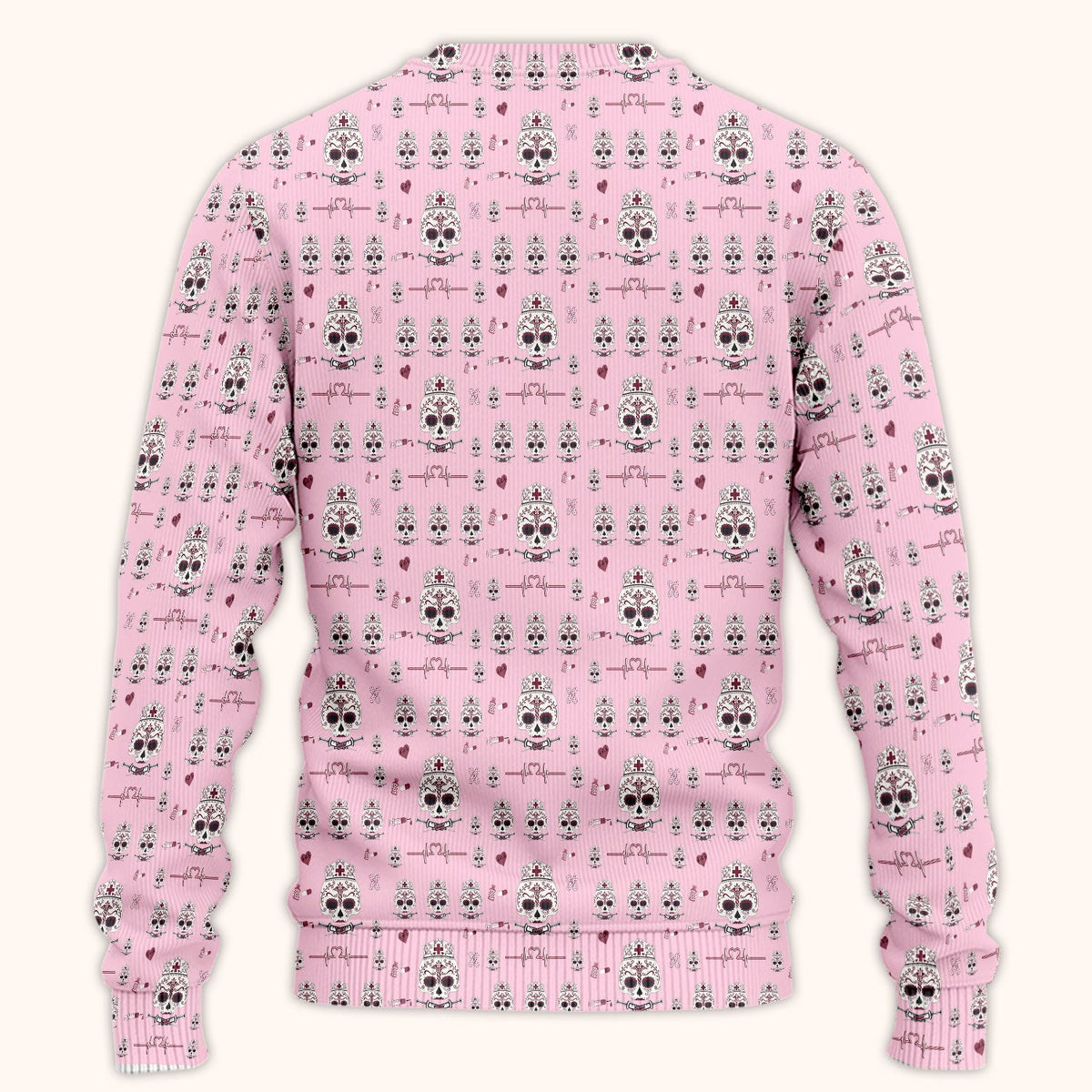 Sugar Skull Scrub Set, Skull Pattern Scrub Shirt, Breathable Fabrics Nursing Uniform