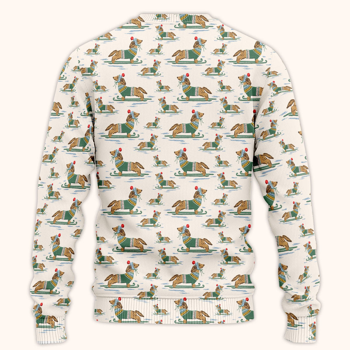 Dachshund Nurse Scrub Set, Wiener Dog Winter Pattern Shirt, Breathable Fabrics Nursing Uniform