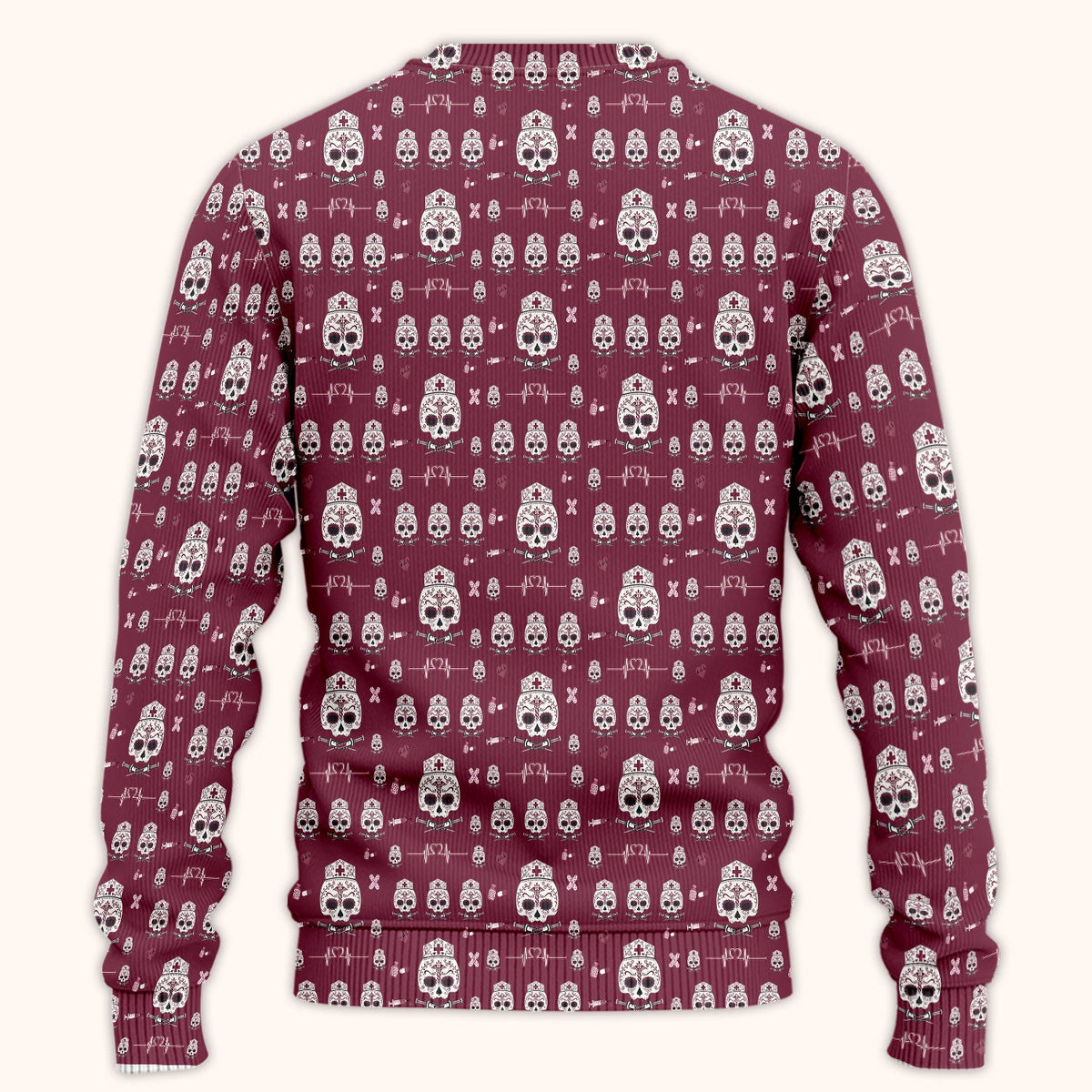 Sugar Skull Scrub Set, Skull Pattern Scrub Shirt, Breathable Fabrics Nursing Uniform