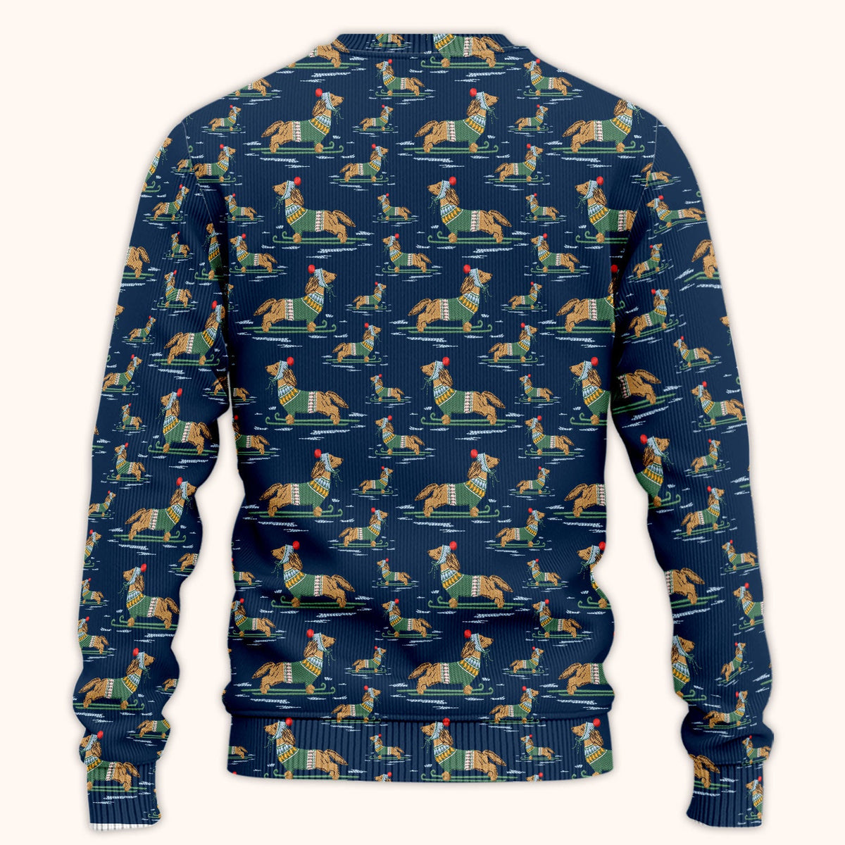 Dachshund Nurse Scrub Set, Wiener Dog Winter Pattern Shirt, Breathable Fabrics Nursing Uniform