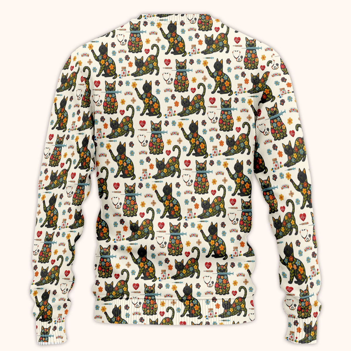 Floral Black Cat Nurse Scrub Set