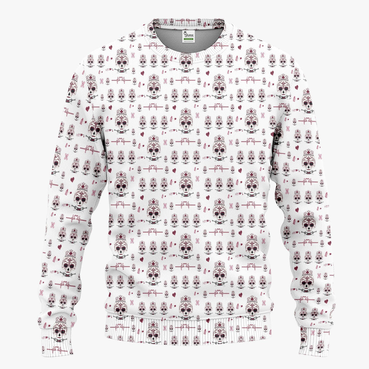Sugar Skull Scrub Set, Skull Pattern Scrub Shirt, Breathable Fabrics Nursing Uniform