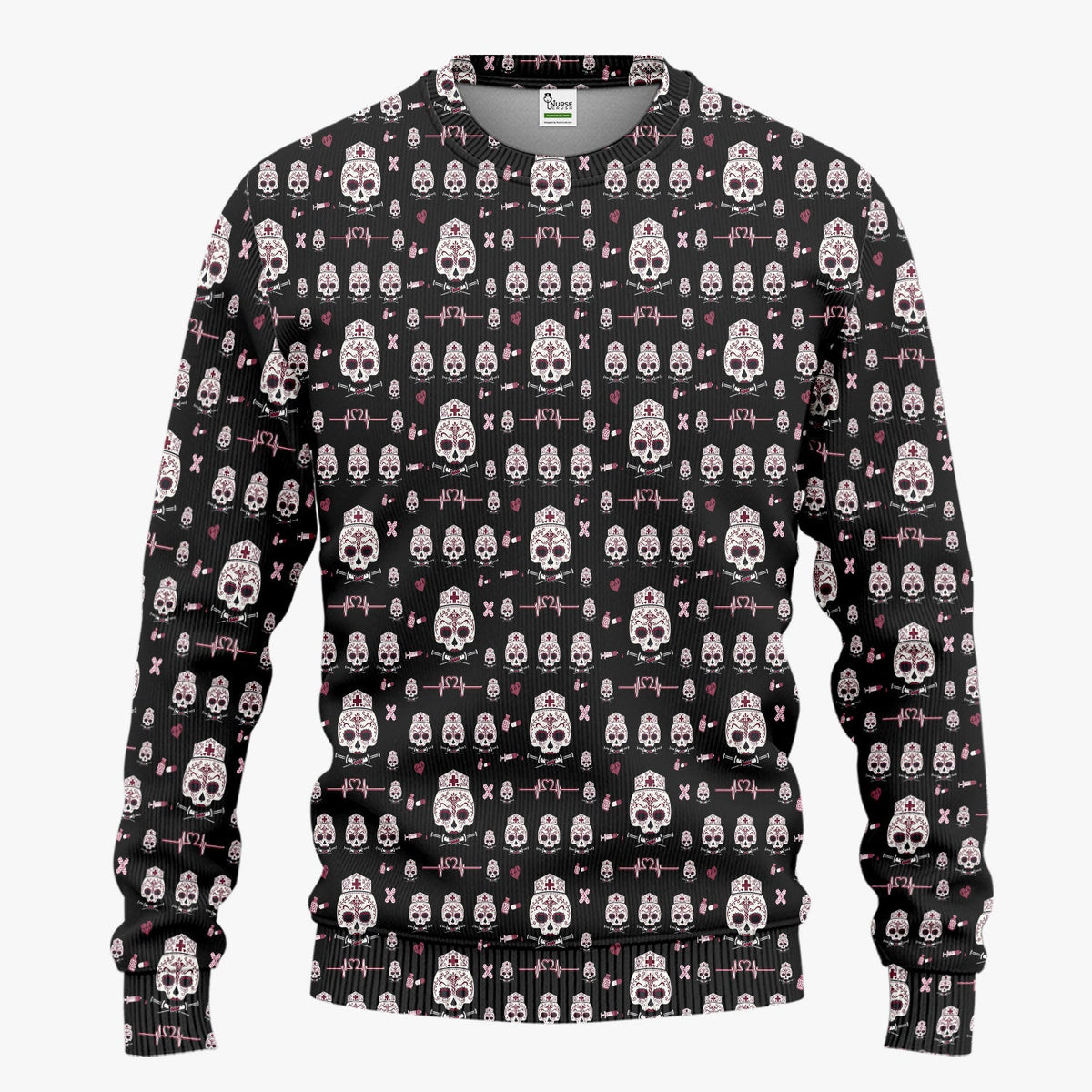 Sugar Skull Scrub Set, Skull Pattern Scrub Shirt, Breathable Fabrics Nursing Uniform