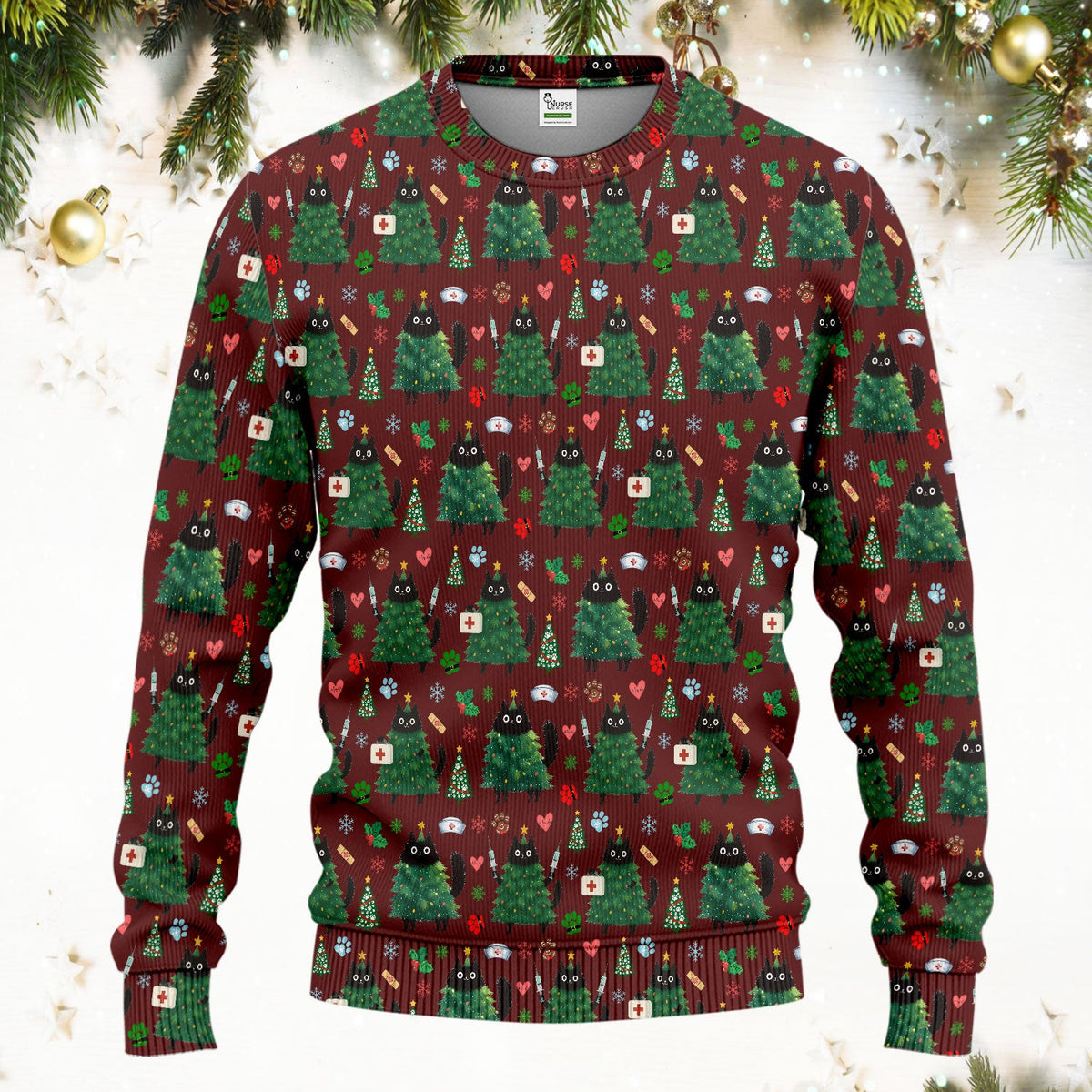 Christmas Black Cat Nurse Scrub Set