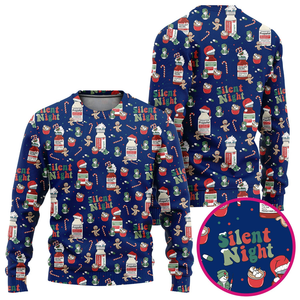 Christmas Medicine Scrub Set for Nurses - Silent Night Propofol Print Scrubs Pants and Top - Funny Holiday Medical Scrub Gift for Women RN CNA LPN