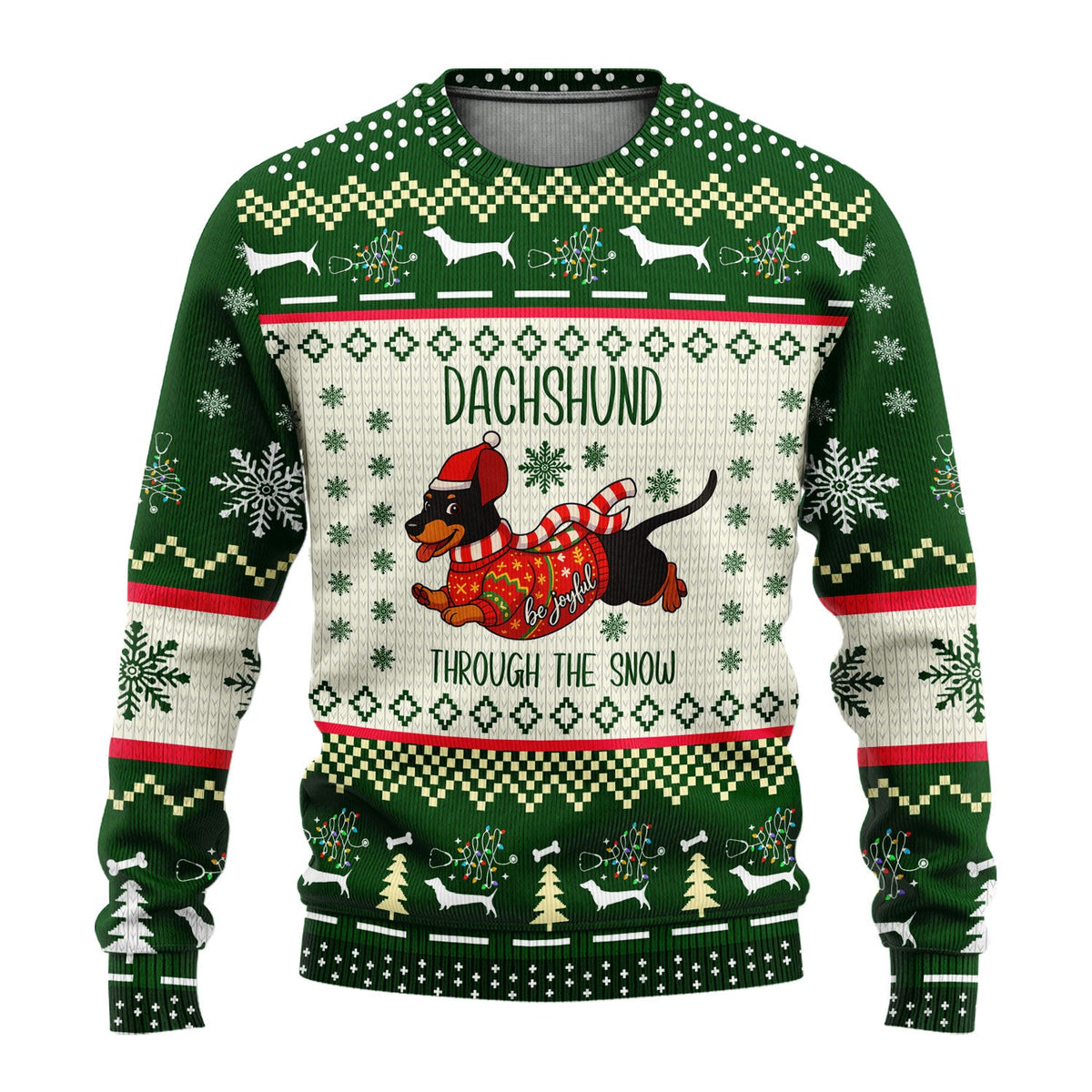 Wiener Dog Through The Snow Ugly Christmas Sweater
