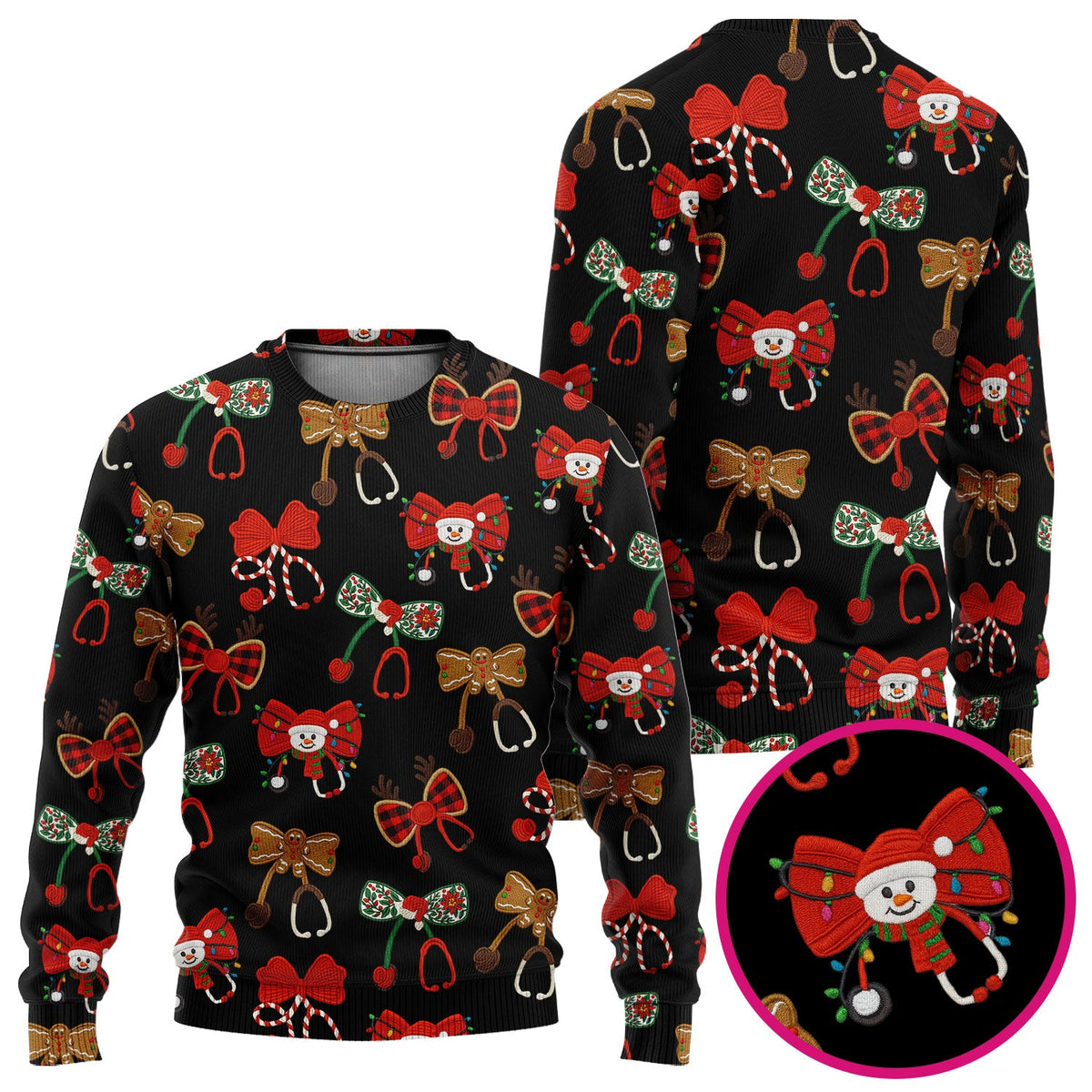 Christmas Stethoscope Bow Nurse Scrub Set