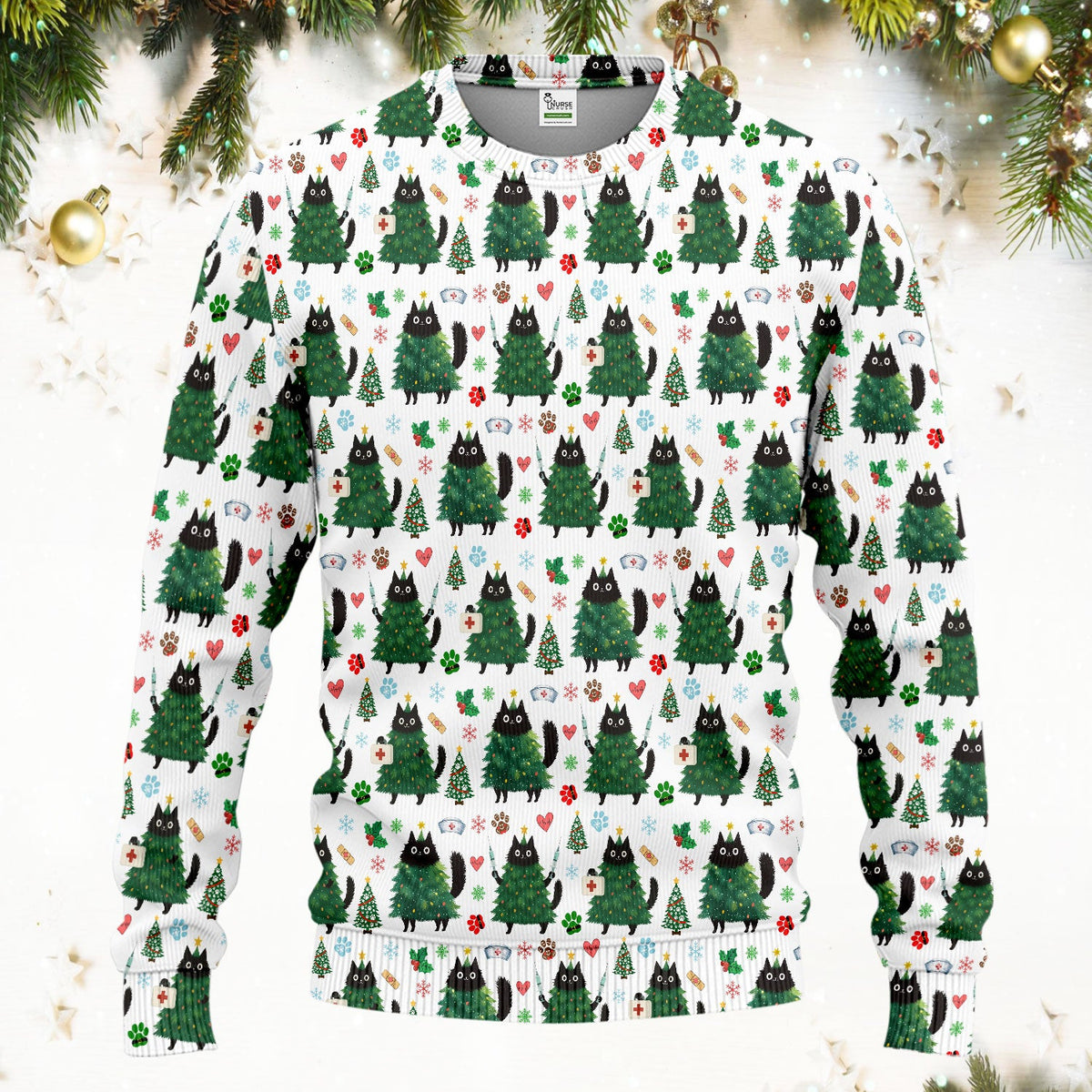 Christmas Black Cat Nurse Scrub Set