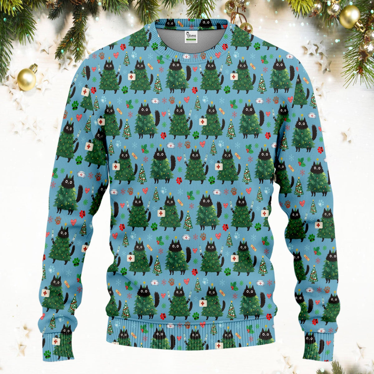 Christmas Black Cat Nurse Scrub Set