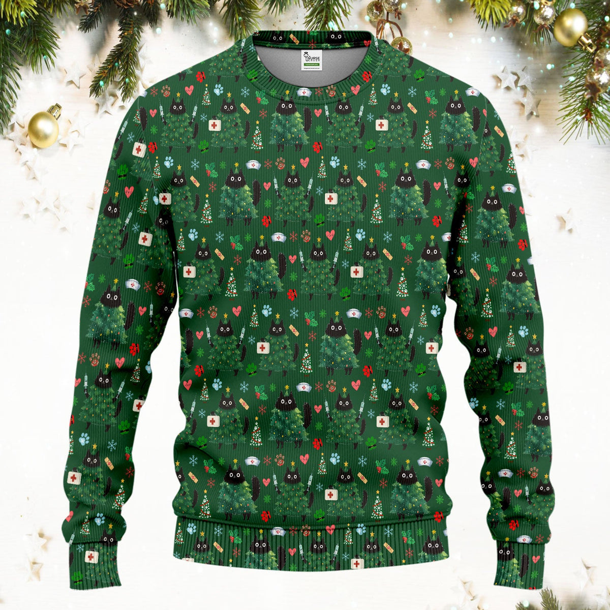 Christmas Black Cat Nurse Scrub Set