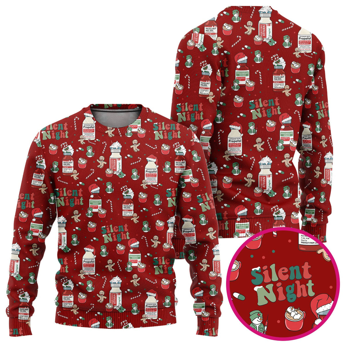 Christmas Medicine Scrub Set for Nurses - Silent Night Propofol Print Scrubs Pants and Top - Funny Holiday Medical Scrub Gift for Women RN CNA LPN