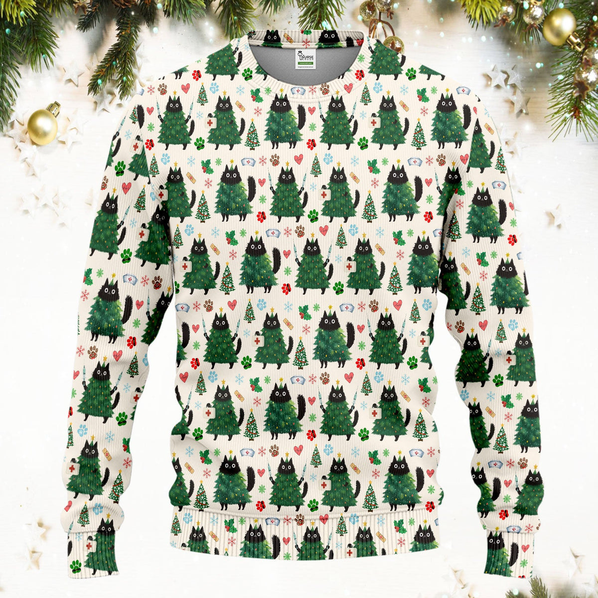 Christmas Black Cat Nurse Scrub Set