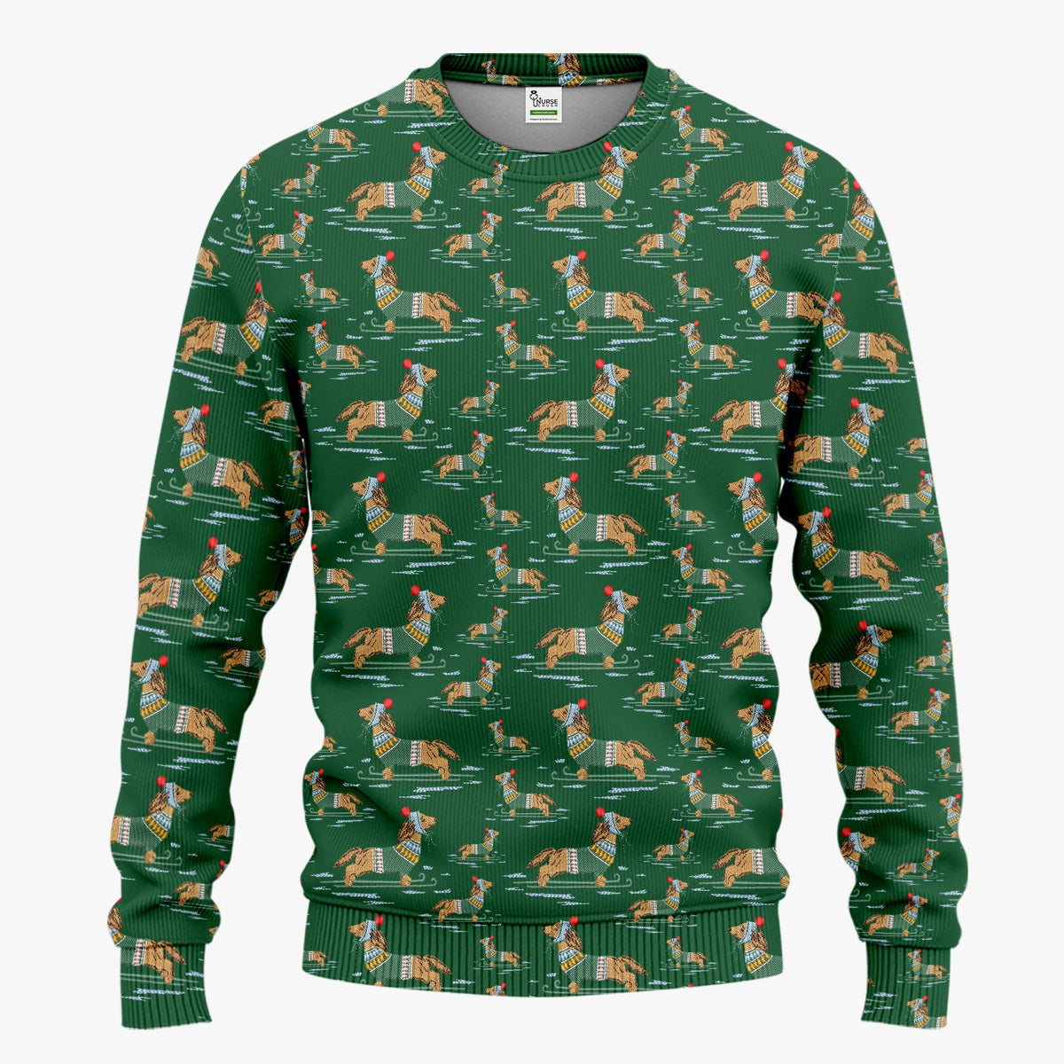 Dachshund Nurse Scrub Set, Wiener Dog Winter Pattern Shirt, Breathable Fabrics Nursing Uniform