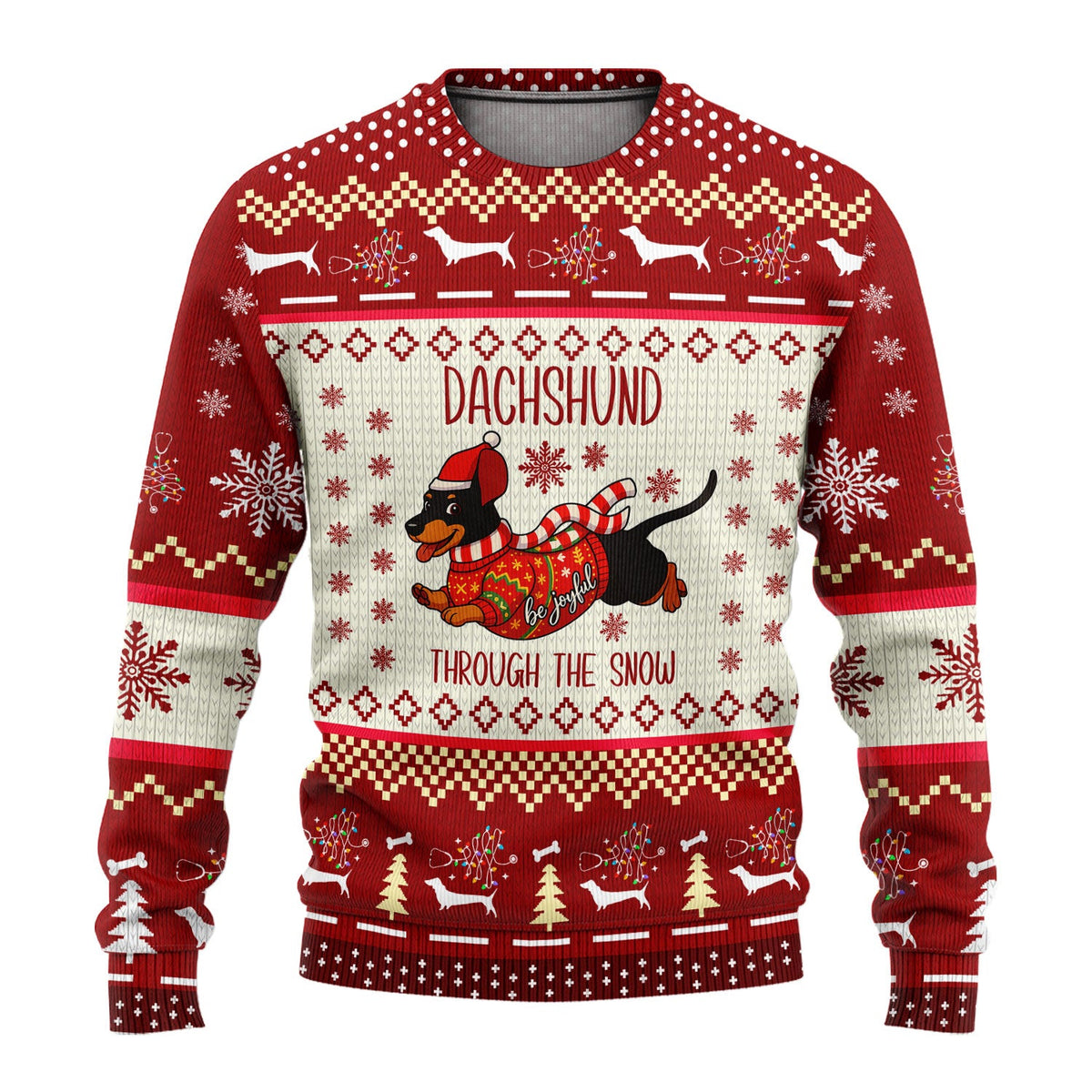 Wiener Dog Through The Snow Ugly Christmas Sweater