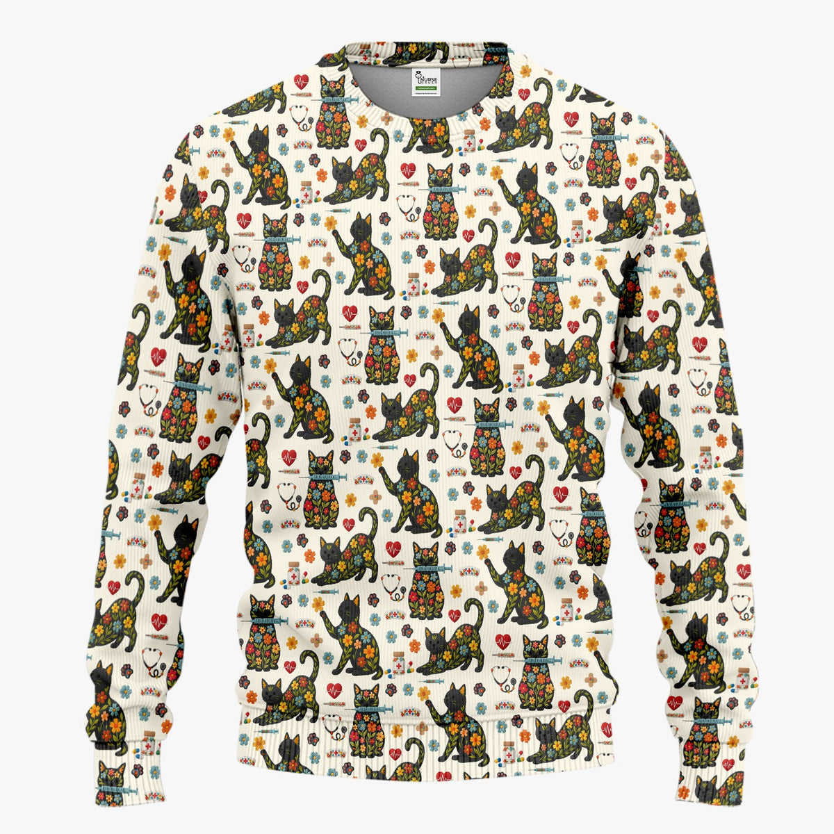 Floral Black Cat Nurse Scrub Set