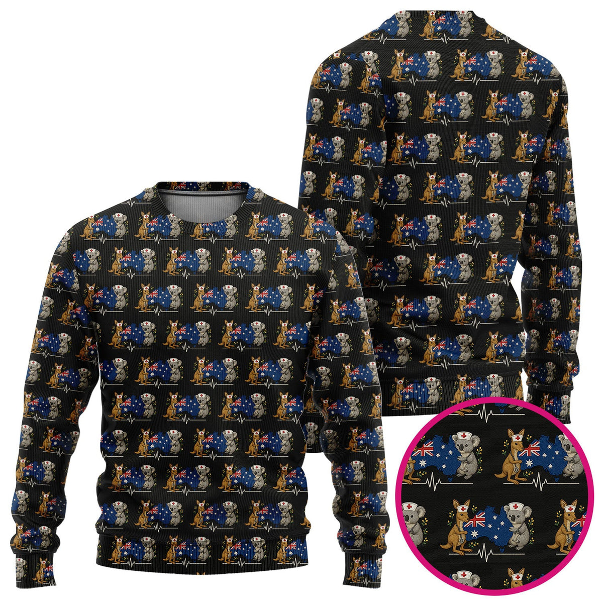 Australian Nurse Scrub Set, Cute Koala Kangaroo Heartbeat Pattern Shirt,  Breathable Fabrics Nursing Uniform