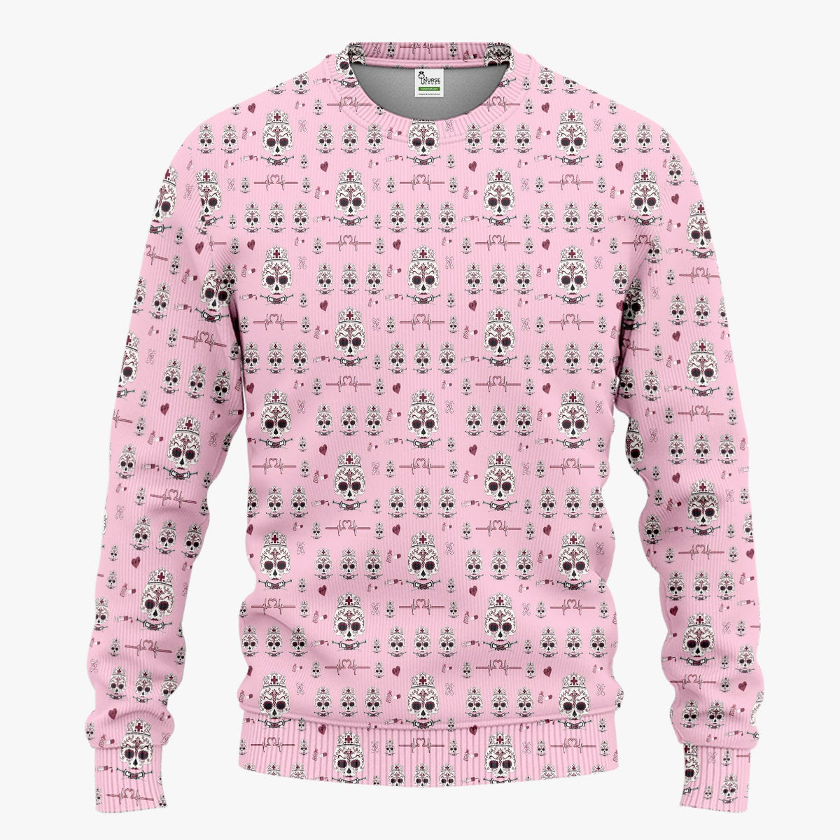 Sugar Skull Scrub Set, Skull Pattern Scrub Shirt, Breathable Fabrics Nursing Uniform