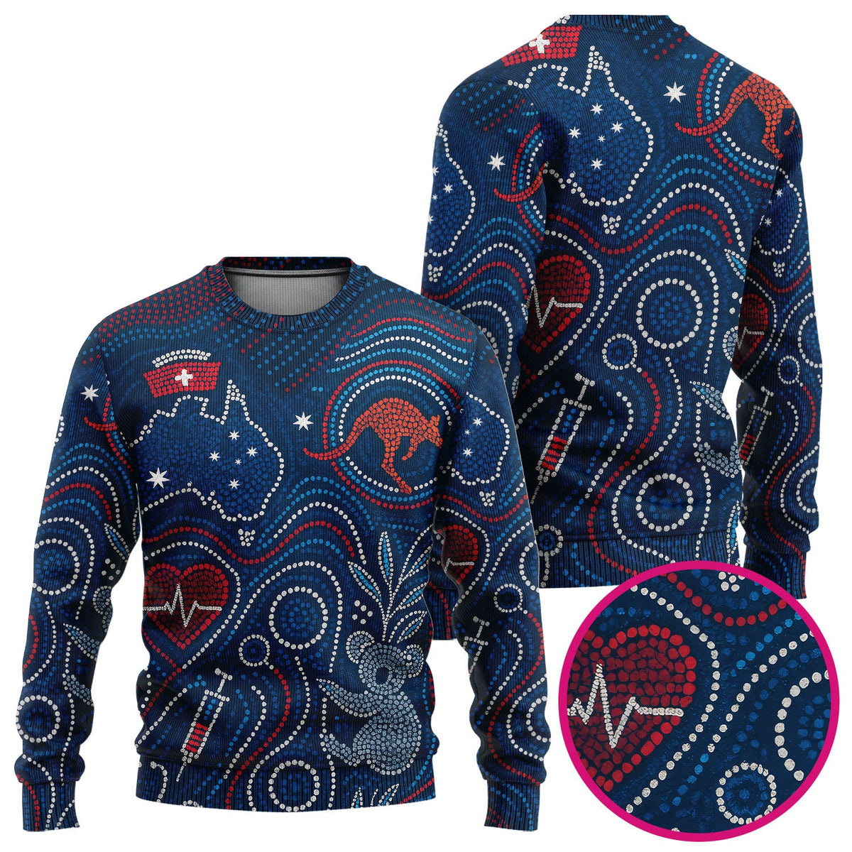 Aboriginal Dot Art Nurse Scrub Set, Australian Kangaroo With Koala Pattern Shirt,  Breathable Fabrics Nursing Uniform