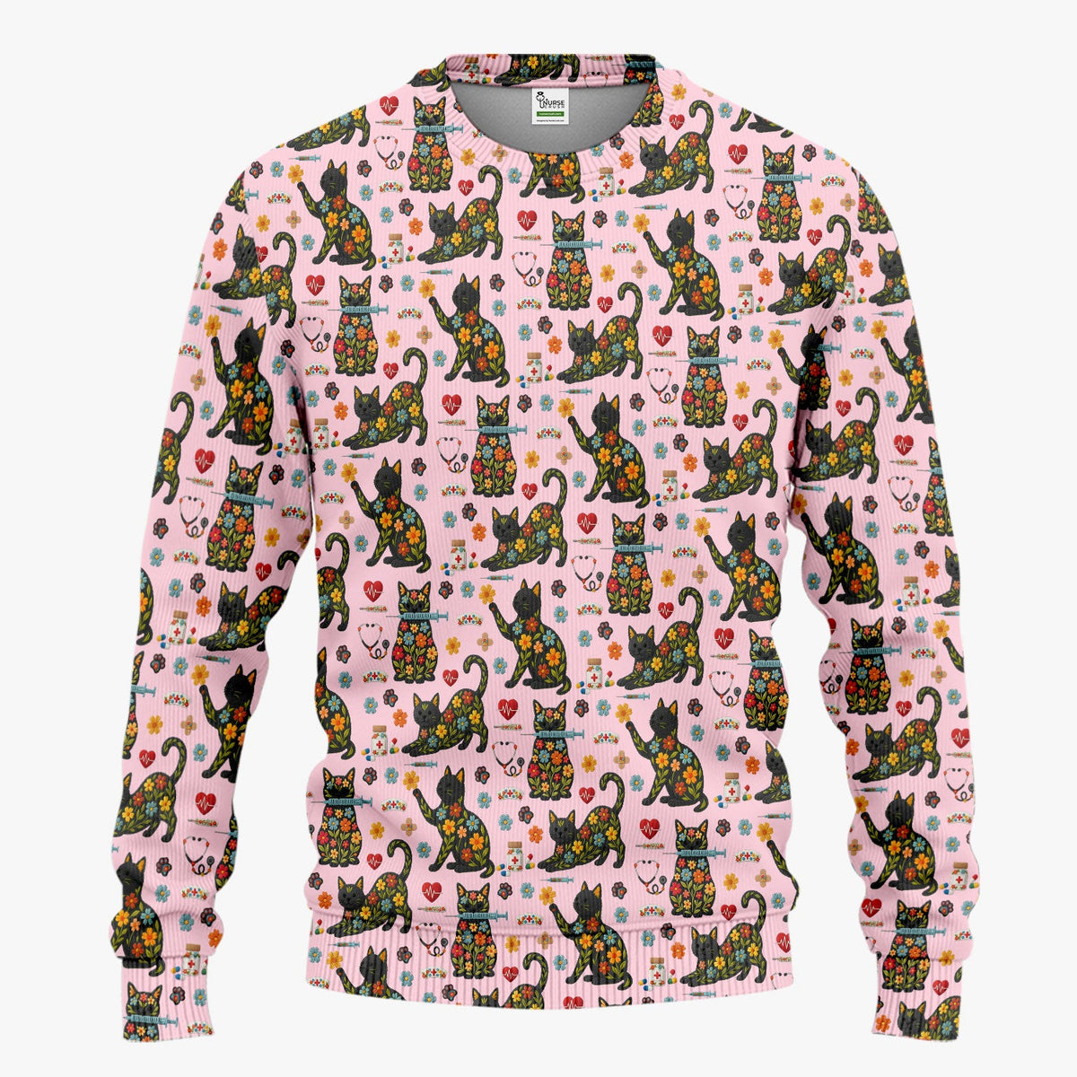 Floral Black Cat Nurse Scrub Set