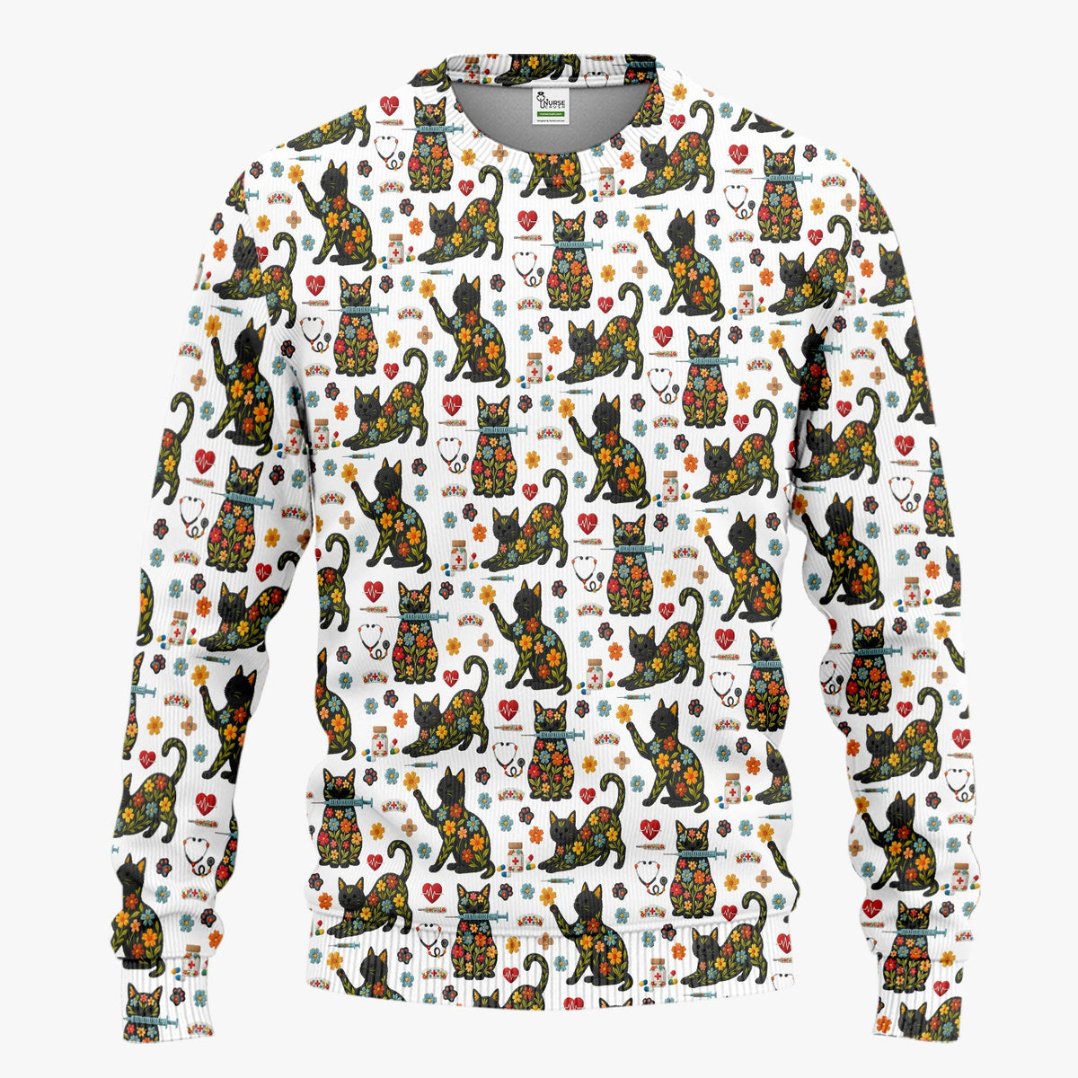 Floral Black Cat Nurse Scrub Set