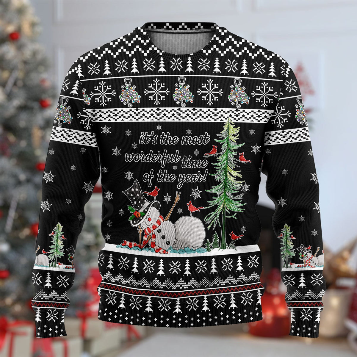 Wonderful Time Snowman Ugly Christmas Sweater