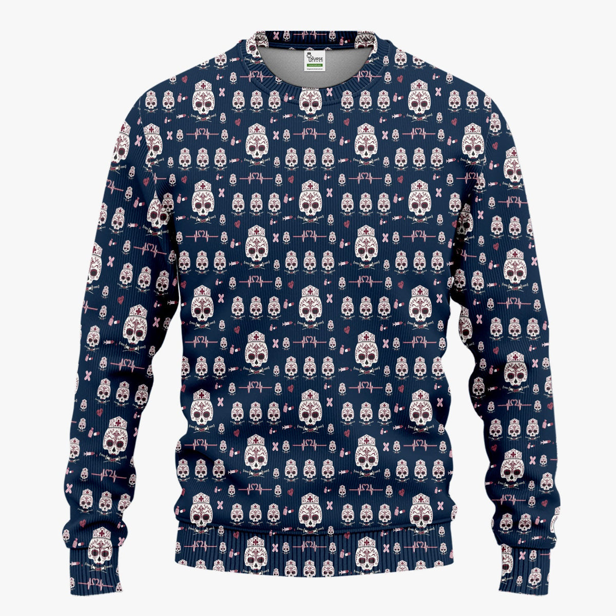 Sugar Skull Scrub Set, Skull Pattern Scrub Shirt, Breathable Fabrics Nursing Uniform