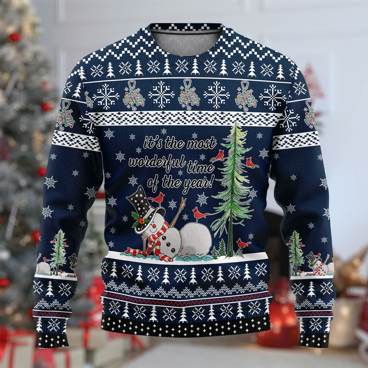Wonderful Time Snowman Ugly Christmas Sweater