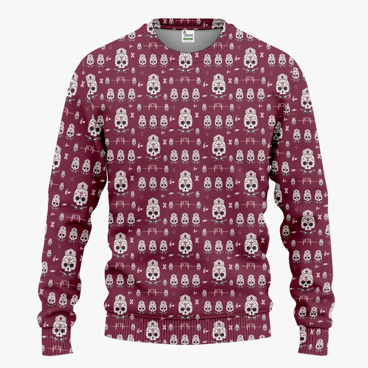 Sugar Skull Scrub Set, Skull Pattern Scrub Shirt, Breathable Fabrics Nursing Uniform