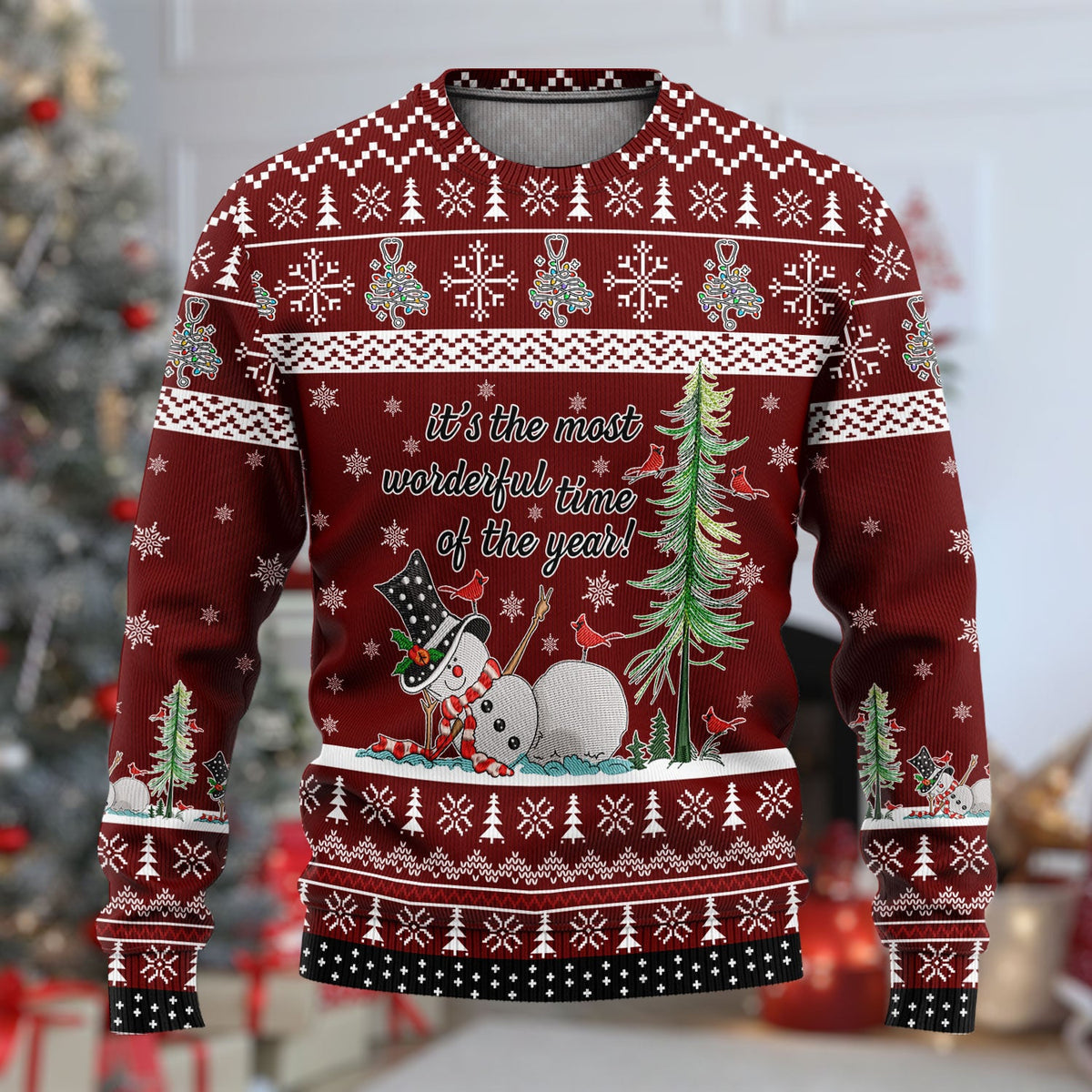 Wonderful Time Snowman Ugly Christmas Sweater