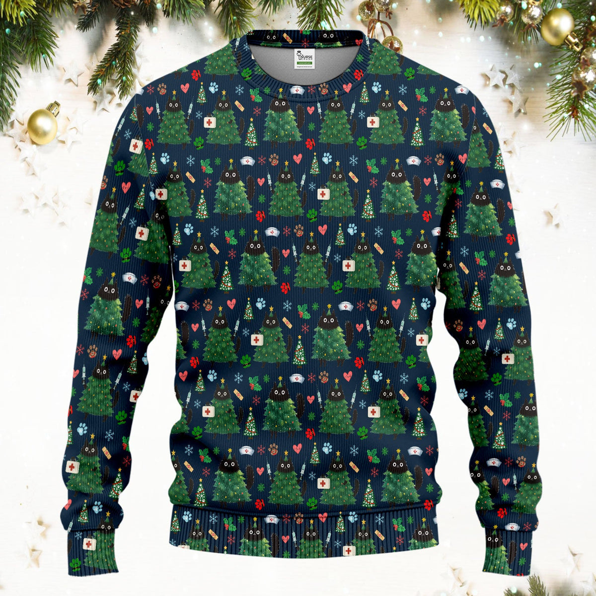 Christmas Black Cat Nurse Scrub Set